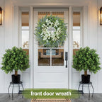 26" Eucalyptus Wreaths for Front Door with Lamb’s Ear White Berries Artificial Large Outdoor Wreath Farmhouse Home Decor Front Porch Wall Indoors Greenery Wreath for Spring Summer All Seasons - Image 6