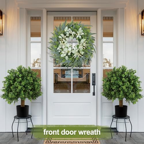 26" Eucalyptus Wreaths for Front Door with Lamb’s Ear White Berries Artificial Large Outdoor Wreath Farmhouse Home Decor Front Porch Wall Indoors Greenery Wreath for Spring Summer All Seasons - Image 6