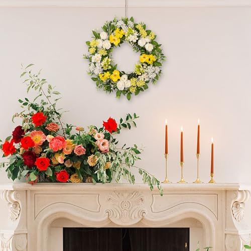 wwmira 22 Inch Spring Summer Wreath for Front Door, Artificial Wreath with White Peony Yellow Flowers and Green Leaves, Farmhouse Decor Wreath for Indoor Outdoor Wall Window - Image 6