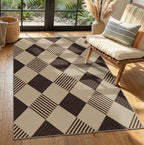 JTJ Easy Jute 3x5 Outdoor Rug, Black & Beige Diamond Pattern, Washable - Image 3