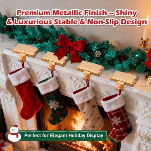 Christmas Stocking Holders for Mantle 6 Pack, Heavy Duty Alloy Fireplace Stocking Hooks, Non-Slip Base Stocking Hangers for Xmas Holiday Decorations, Christmas Decor Hooks for Home (Gold) - Image 5