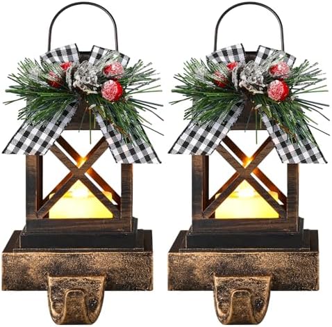 Therwen 2 Pcs Christmas Stocking Holders Lantern, LED, Classic, Bronze by Therwen