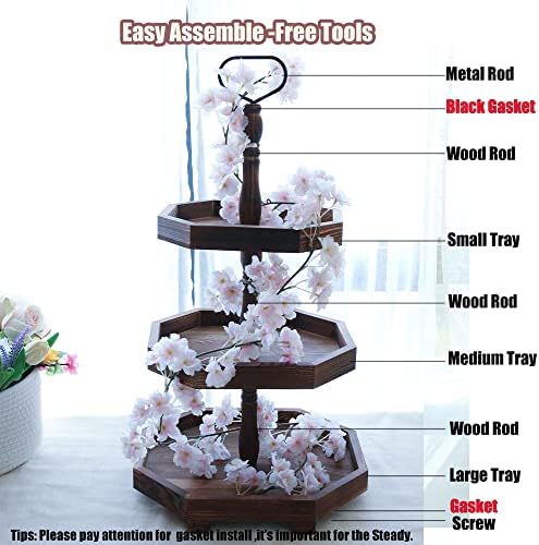 MRPAPA Tiered Tray Stand Wood Tier Serving Tray, Three Decorative Trays, Wooden Cupcake Stand 3 Tiered Farmhouse Trays for Home Decor(L 13.8” W 12.5” H 21.8”) - Image 4