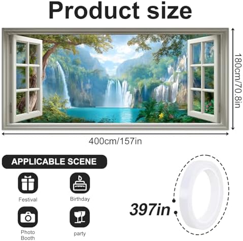 6x13 FT Window View Waterfall Garage Door Banner -Tropical Rainforest Scenic Backdrop, Large Indoor Garage Door Cover,Nature Landscape Decoration for Home Yard,Patio,Holiday Party - Image 2