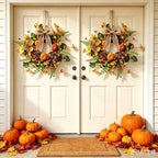 10 PCS Mini Fall Wreaths for Kitchen Cabinets Small Fall Hanging Wreath with Pumpkins Pinecones Berries Eucalyptus Thanksgiving Wreath for Front Door Window Cabinet Farmhouse Decor - Image 3