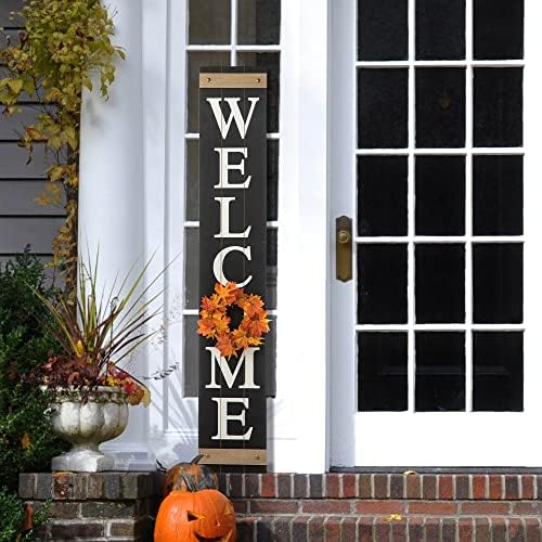 Glitzhome 5ft H Wooden Welcome Sign with 4 Interchangeable Wreaths - Spring/Patriotic/Fall/Christmas Floral Wreaths, Farmhouse Hang/Lean Wall Decor for Front Door, Porch, Yard - Solid Wood, Style3 by Glitzhome