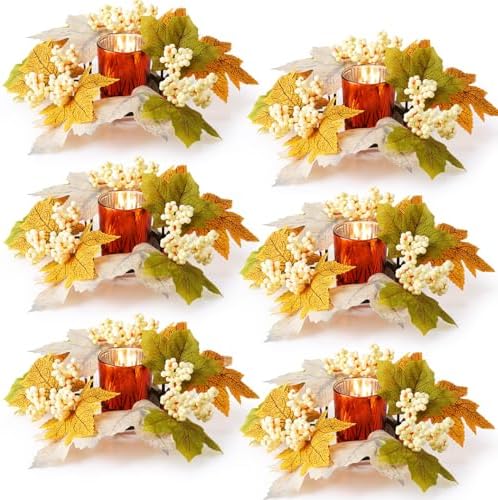 Umigy 6 Set Fall Candle Holders Glass Votive, Maple Leaf, Rustic Color by Umigy