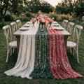 Artoid Mode 3PC Beige Red Green Gauze Table Runner 120 Inch 10FT, Glitter Metallic Foil Sheer for Wedding Anniversary Holiday Birthday Home Party Decor by ArtoidMode