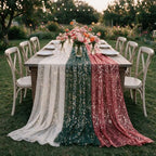 Artoid Mode 3PC Beige Red Green Gauze Table Runner 120 Inch 10FT, Glitter Metallic Foil Sheer for Wedding Anniversary Holiday Birthday Home Party Decor by ArtoidMode