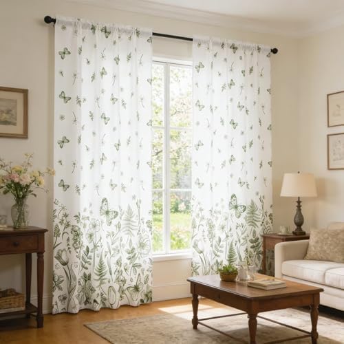youleyar Floral Printed Curtains 72 Inches Long, 2 Panels Farmhouse Vintage Country Boho Design Curtain for Living Room, Floral and Butterfly Drapes for Bedroom, 52" W x 72" L - Image 2