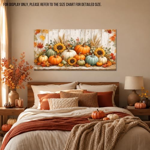 WAXWHELK Pumpkin Fall Canvas Wall Art, Pumpkin Sunflowers Wheat Stalks Maple Leaves Harvest Painting Pictures, Rustic Farmhouse Autumn Thanksgiving Artwork for Living Room Decor (30"x60") - Image 4