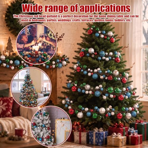 2 Pcs 6 ft Christmas Ball Ornament Garland, Modern - Image 3