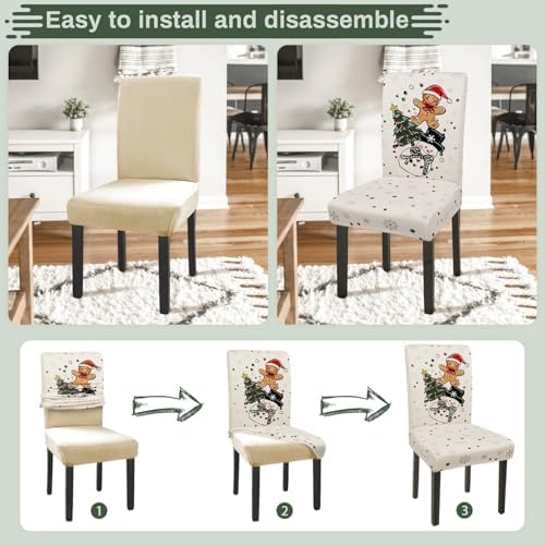 Christmas Chair Covers Set of 6 Gingerbread Xmas Tree Parsons Slipcovers - Image 4