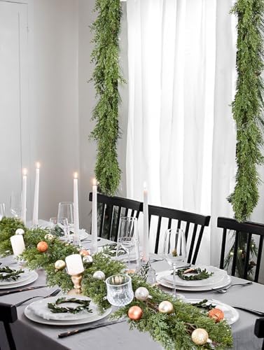 9FT Pine Cedar Christmas Garland, Christmas Greenery Garland,Realistic Cypress Garland for Holiday Mantel Fireplace Table Centerpiece Decoration - Image 3