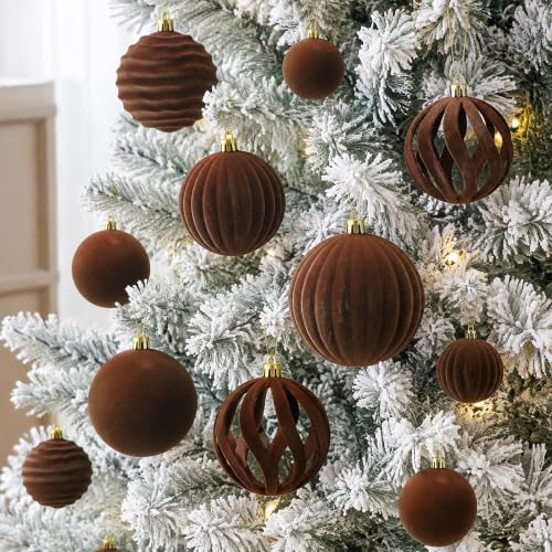 20Pcs Brown Velvet Christmas Ornaments Set,2.36In Flocked Ornaments Balls - Image 2