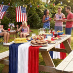 RunNico 4 Pack 4th of July Cheesecloth Table Runner - 120" Long Rustic Patriotic Gauze Table Decor - Red White Blue Tie Dye for Independence Day, Memorial Day, Summer Party - Image 5