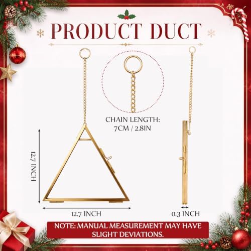 Qunclay 6 Pcs 5" Christmas Brass Picture Frame Ornaments Xmas Metal Double Glass Hanging Photo Frame with Metal Chain for Christmas Tree Decorations(Gold, Triangle) - Image 2