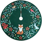 48 Inch Christmas Tree Skirt, Holly Green Woodland Animals by WOODLANDWREATH