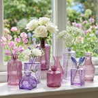 Colored Glass Vases Bulk 32 Pcs - Assorted Vintage Bud Vases for Wedding Centerpieces, Rustic Embossed Glass Bottles for Table Decor, Home Floral Arrangements with Purple Series (2-6 Inch) - Image 2