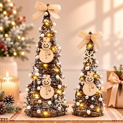 Christmas Table Tree,Snowman Winter Table Tree Decorations Centerpiece,LED by CRCZK