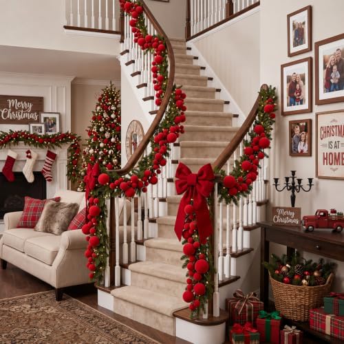 2 Pcs 6 ft Red Velvet Christmas Ball Ornament Garland - Image 6