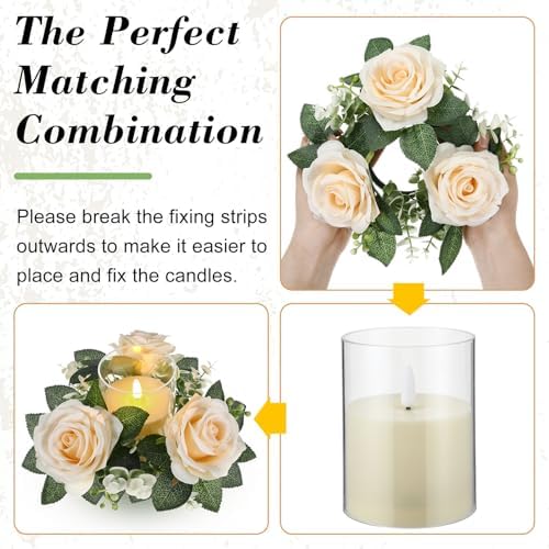 Yunlly 20 Pcs Rose Candle Rings with Candles Sets, Champagne - Image 4