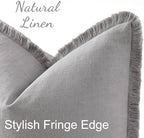 decorUhome Linen Fringe Light Grey Throw Pillow Covers 20x20 Set of 2 - Image 2