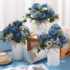 Domensi 6 Sets Wedding Centerpiece for Table Decoration Dusty Blue Artificial Fake Rose Flower with Metal Vase Faux Silk Rose Bouquet Floral Arrangement for Bridal Shower Home Dining - Image 2