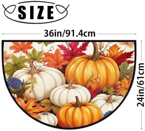 Autumn Pumpkin Door Mat for Indoor Entrance Half Round Doormat Door Mats Absorbent Welcome Mats 24" x 36" Floor Mats Non-Slip Entryway Rug for Home Bathroom - Image 2