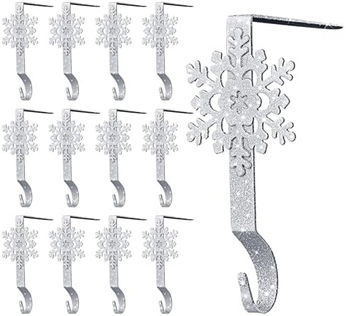 Gisafai 12 Pcs Snowflake Stocking Holders, Metal Mantle Hooks,Sliver by Gisafai