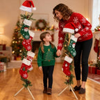 PURPLE STAR 1N 2 Set Christmas Wooden Stocking Holder Stand, Rustic Freestanding Xmas Stockings Hanger Rack, Christmas Stocking Tree Stand Rack for Holiday Home Living Room Farmhouse Decoration - Image 6