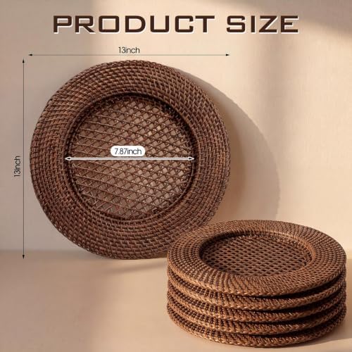 6 Pack 13" Rattan Charger Plate, Dark Brown, Hollow out - Image 3