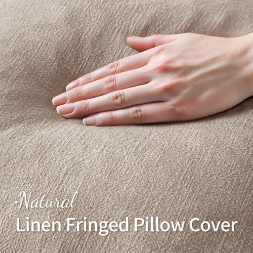 MIULEE Boho Natural Linen Fringe Decorative Euro Throw Pillow Covers 28x28 - Image 2