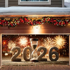 Happy New Year 2026 Garage Door Banner 7x16FT, Hourglass Countdown 2026 Garage Door Cover, Large Outdoor New Year Decoration Backdrop for Garage Doors, Fence, Yard, Party Photo Booth by ANNAQUEEN