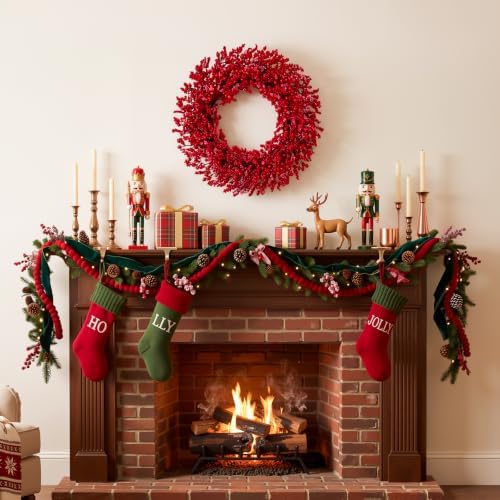 22" Christmas Wreath for Front Door, Christmas Decorations - Image 6