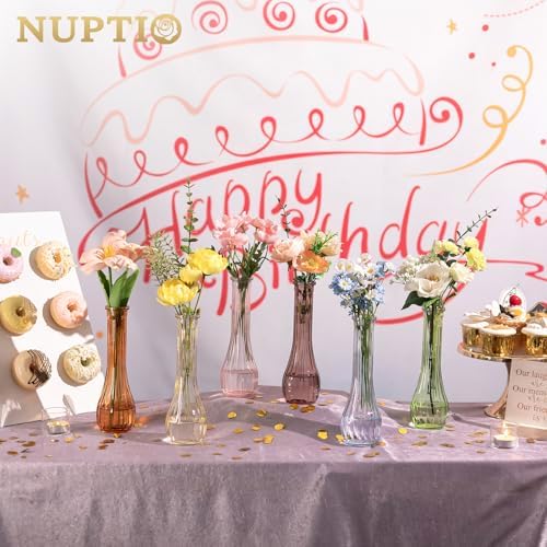 NUPTIO Glass Bud Vases Centerpiece Bulk, 8.5" Tall, Colored, Set of 12 - Image 2