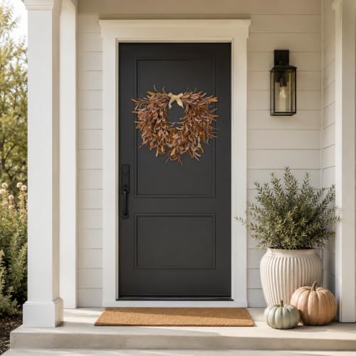 22 Inch Artificial Fall Heart Wreath for Front Door with Olive Leaves - Image 4
