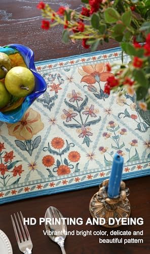 ISAENNE Designer French Linen Table Runner,71"x12"-Floralsea A - Image 4