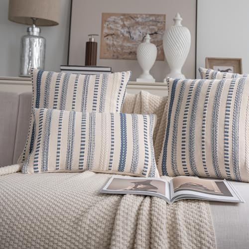 Cethom Blue Boho Lumbar Pillow Covers 14x36 Long, Stripe Textured Decorative Couch Pillow Cases for Bed, Sofa, Living Room, Bedroom, Farmhouse Home Accent Cushion Covers, Pack of 1 - Image 5
