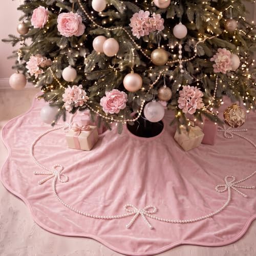 Foilswirl 48 Inch Pink Velvet Christmas Tree Skirt, Scallop Dedge by Foilswirl