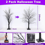 2 Pack 24 Inch Black Halloween Tree with 48 LED Purple Lights, Timer/USB/Battery Operated Halloween Table Decorations Lighted Spooky Tree for Home Office Room Decor Indoor - Image 3