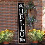flowtorely Oh Hello There Outdoor Welcome Sign, 45"X9", Wood Black by flowtorely