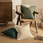 MIULEE Linen Fringe Decorative Euro Throw Pillow Covers Olive Green 22x22 - Image 4