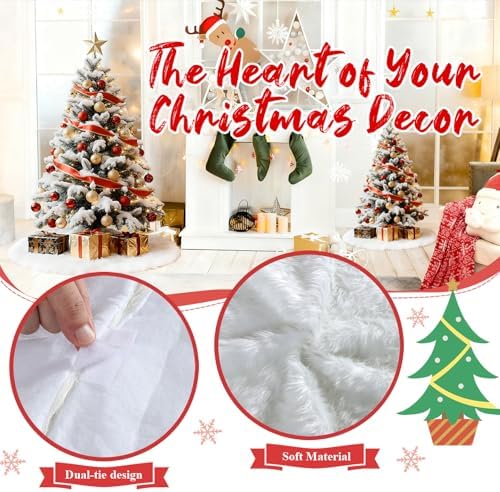 Christmas Tree Skirt 60 Inch White - Fluffy Faux Fur Christmas Tree Mat & Decoration for Indoor Outdoor Use - Image 5
