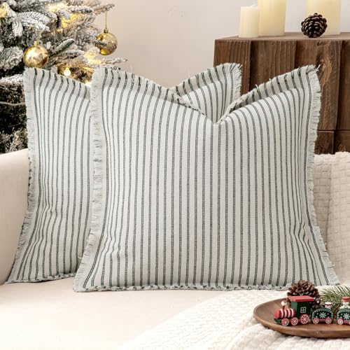 MIULEE Christmas Dark Green Striped Euro Decorative Throw Pillow Covers, 22x22 by MIULEE