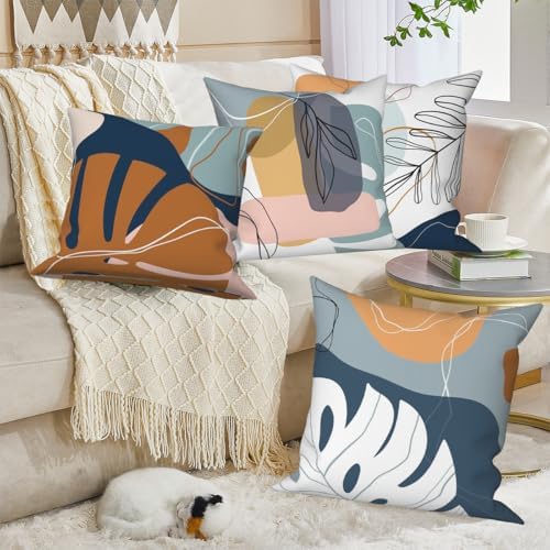 Abstract Palm Leaves Pillow Covers 24''x24'' Set of 4, Modern Geometric Line Pattern Cushion Covers Decorative Tropical Print Pillow Cases for Couch Sofa Bedroom Farmhouse Garden Patio - Image 7