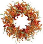 18 Inch Fall Wreath for Front Door, Autumn Floral Wreath with Orange Leaves, Berry Clusters, Flowers and Greenery for Porch Wall Entryway Mantel Thanksgiving Décor by Unknown