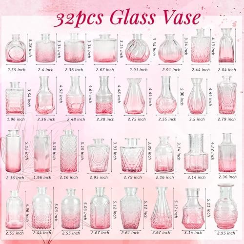 Der Rose 32pcs Pink Bud Vases in Bulk Flower Vases for Wedding Table Decor - Image 3