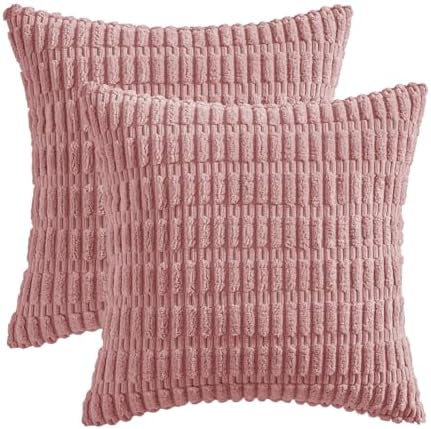 MIULEE Euro Sham Corduroy Decorative Throw Pillow Covers 24x24 Blush Pink - Image 6