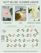 suddus 60LED Garland with Pink Camellia Lights Battery Operated Clear Wire - Image 6